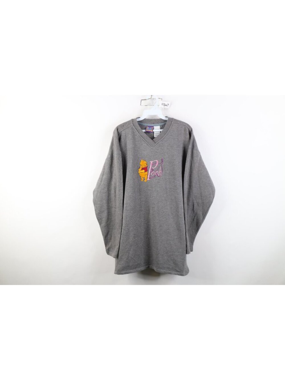 Vintage 90s Disney Womens XL Distressed Winnie the Pooh V-Neck Sweatshirt Gray - Picture 1 of 14